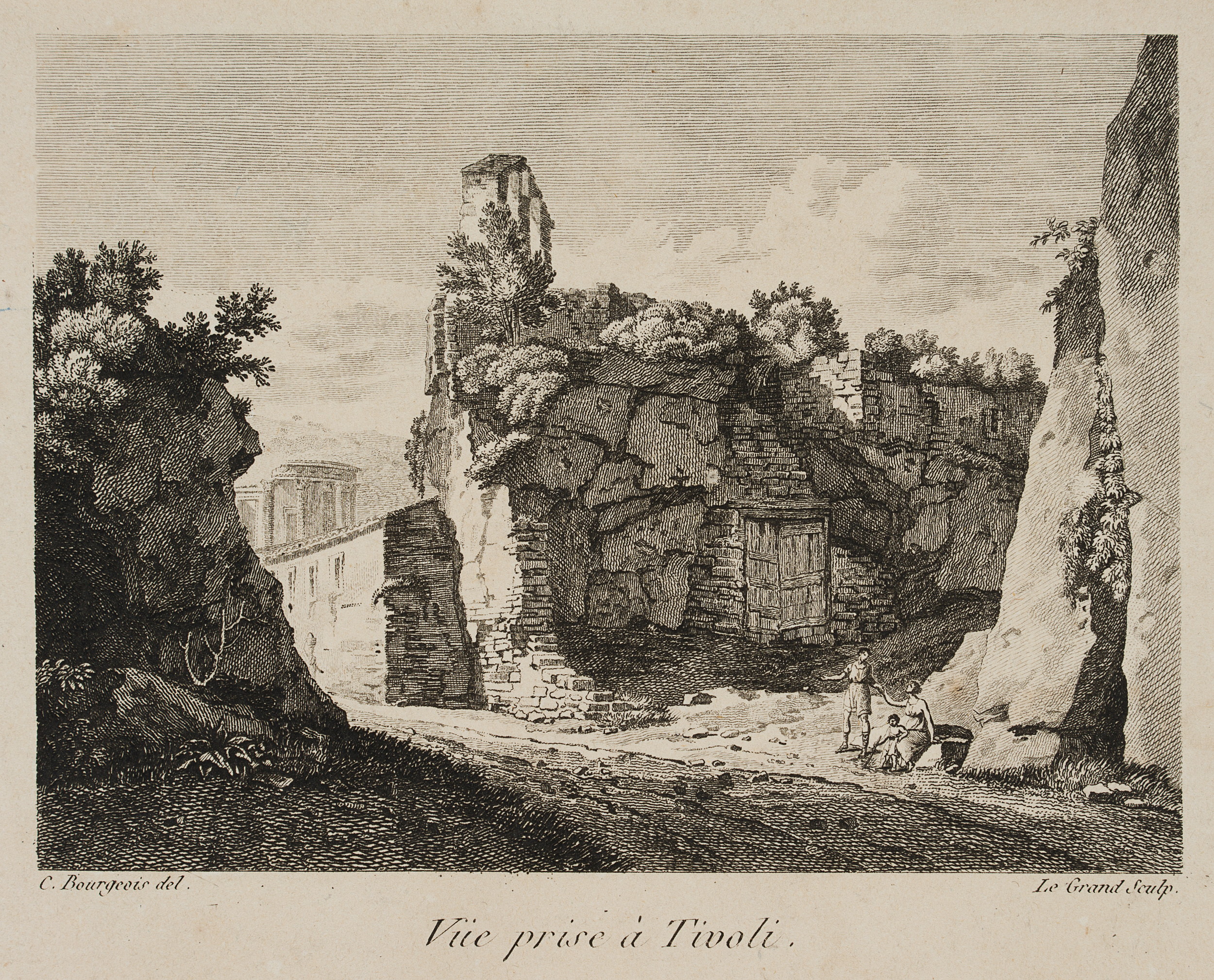 LE GRAND (19.Jhd) nach BOURGEOIS (*1767), Ruinen bei Tivoli, um 1810, Rad.