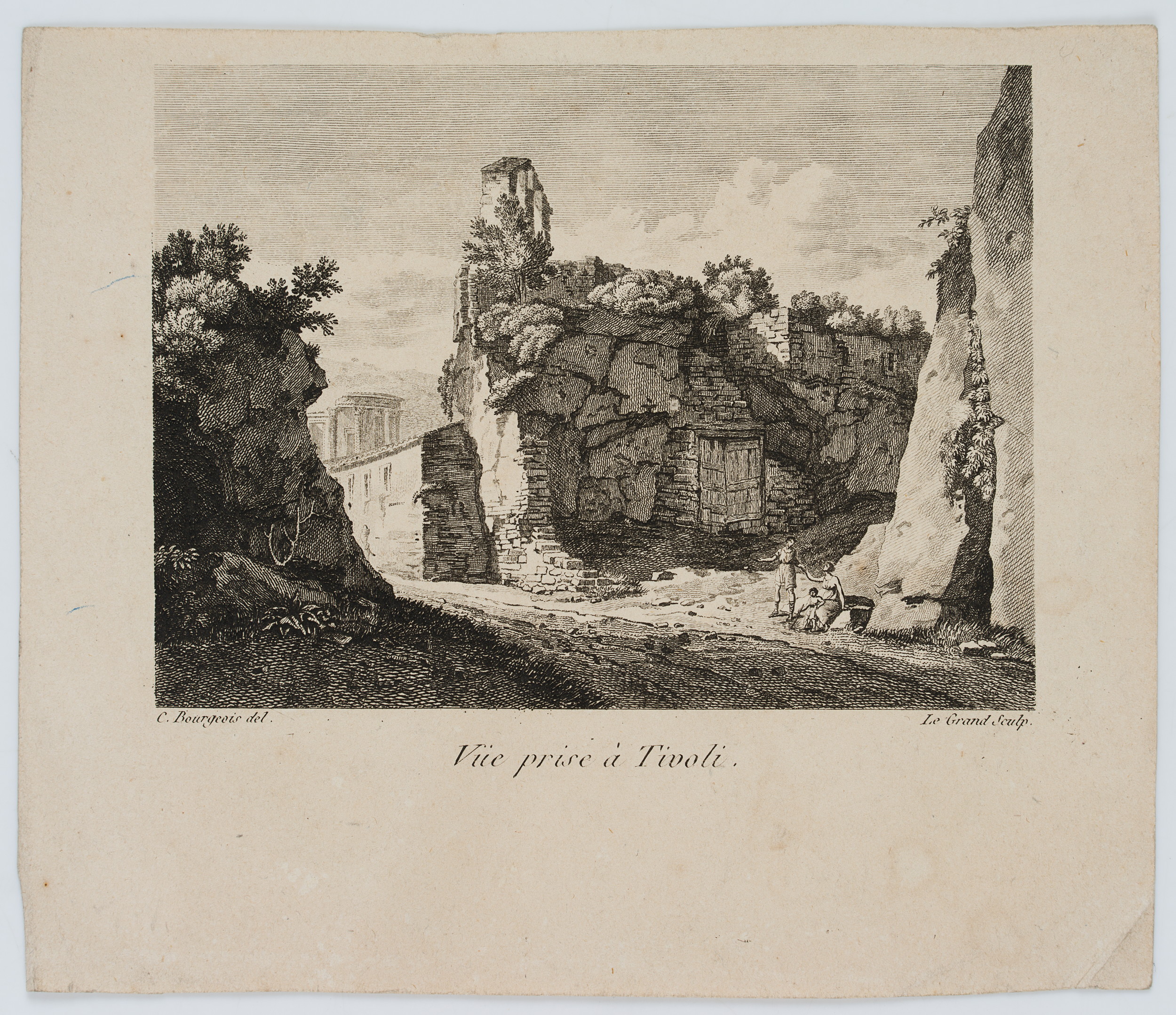 LE GRAND (19.Jhd) nach BOURGEOIS (*1767), Ruinen bei Tivoli, um 1810, Rad. – Bild 2