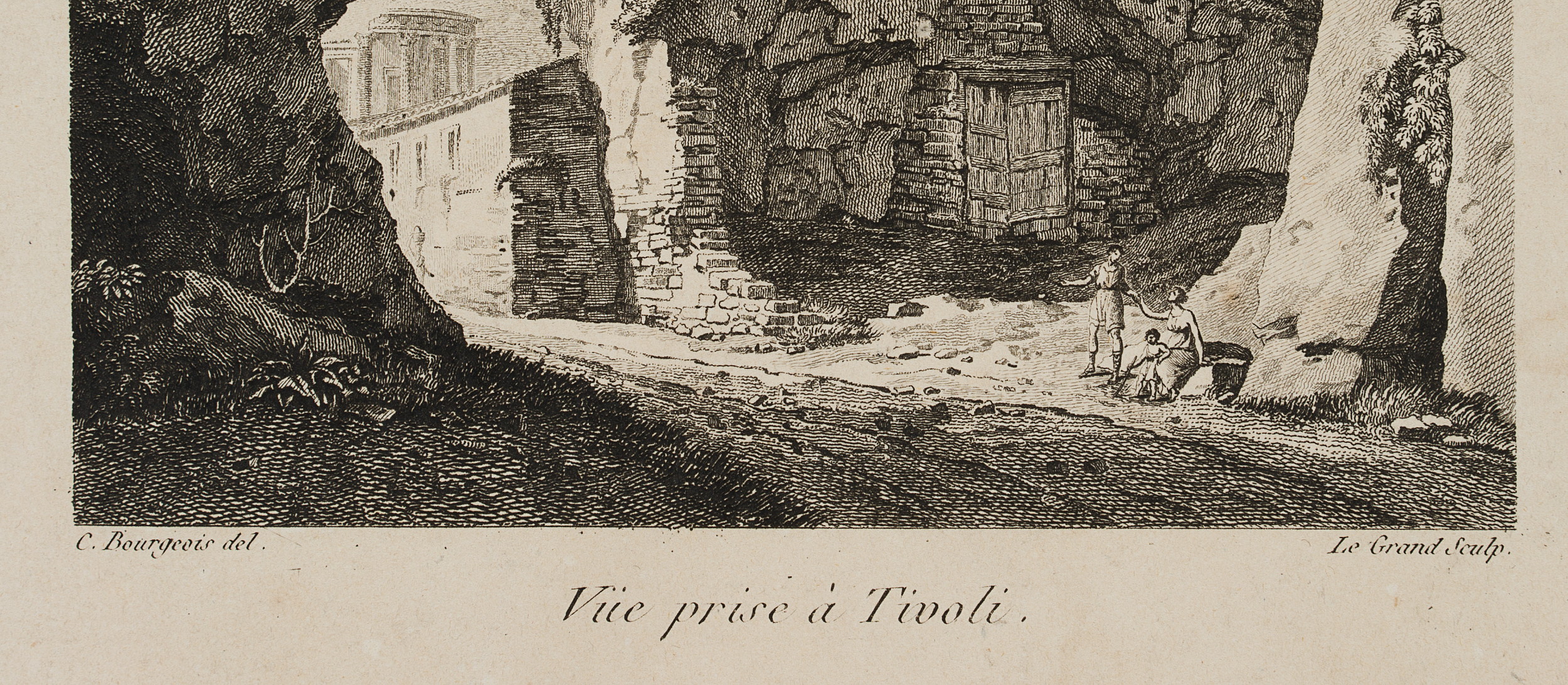 LE GRAND (19.Jhd) nach BOURGEOIS (*1767), Ruinen bei Tivoli, um 1810, Rad. – Bild 3