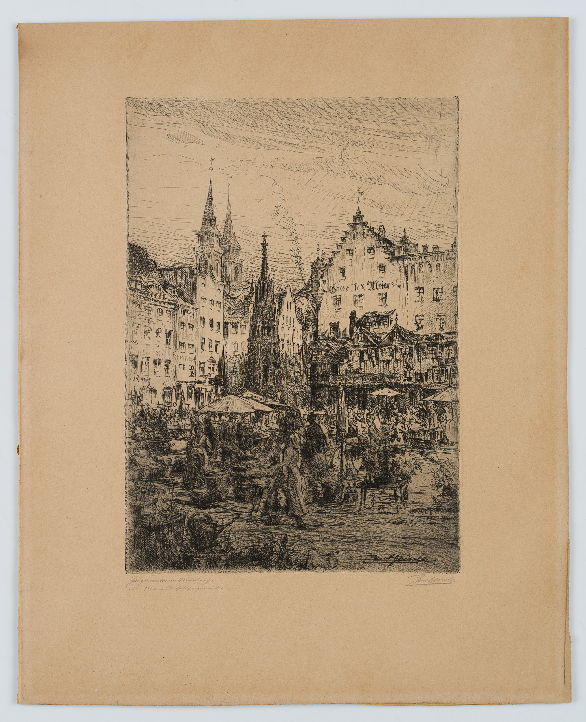 P. GEISSLER (1881-1965), Wochenmarkt in Nürnberg, Impressionismus Trachten – Bild 2