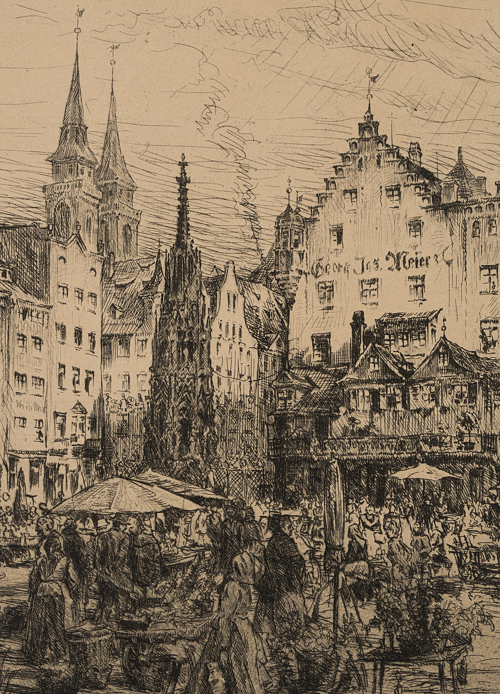 P. GEISSLER (1881-1965), Wochenmarkt in Nürnberg, Impressionismus Trachten – Bild 3