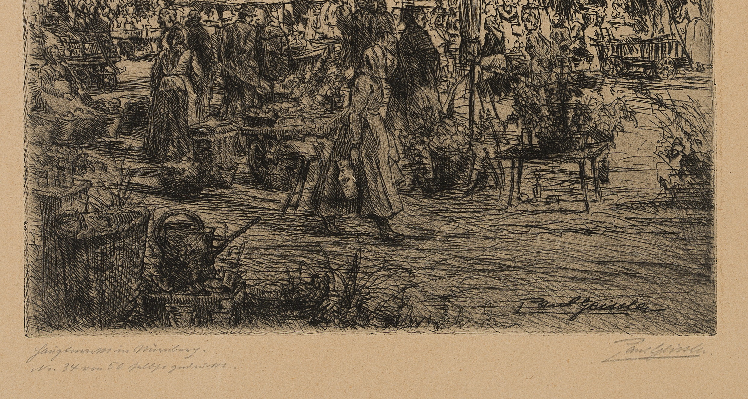P. GEISSLER (1881-1965), Wochenmarkt in Nürnberg, Impressionismus Trachten – Bild 4