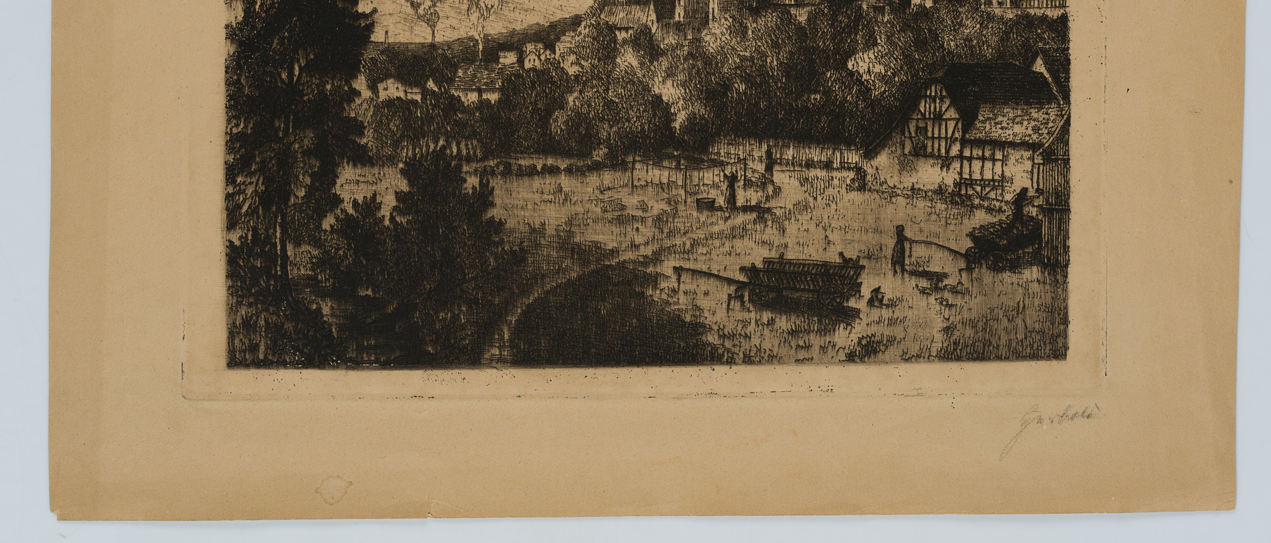 F. HERBOLD (20.Jhd), Stadtansicht mit Doppelturmkirche, um 1943, Rad. Moderne – Bild 4
