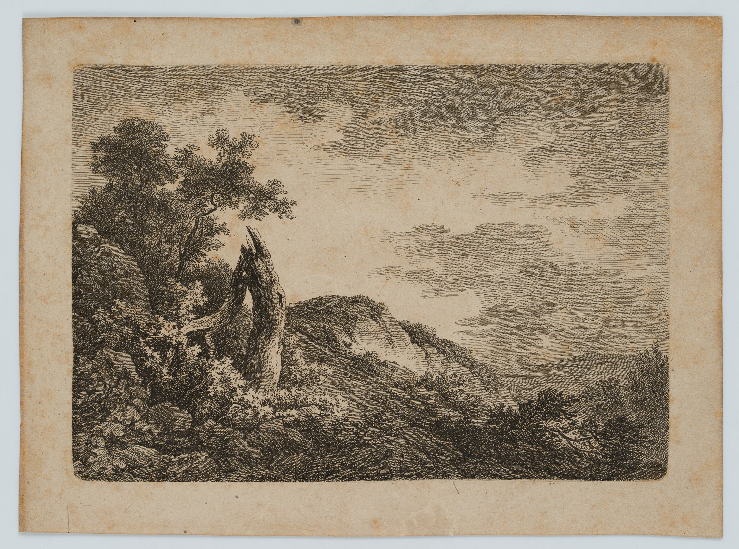 F. GABET (1765-1847), Landschaft mit Baumstumpf, um 1800, Radierung Romantik – Bild 2