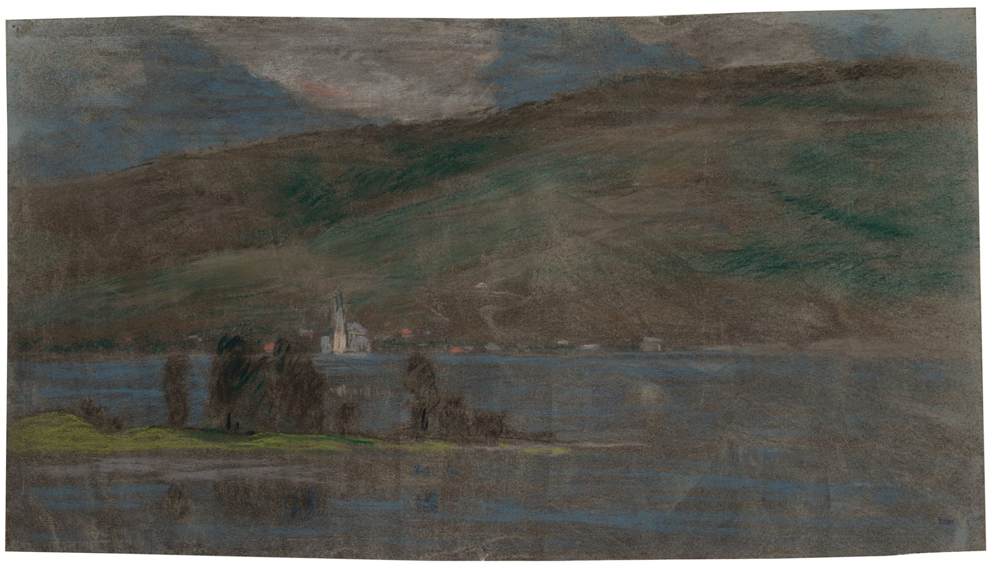 Uferlandschaft mit Ortschaft