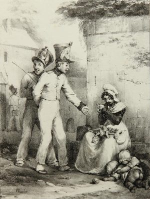 Französische Kadetten und Magd