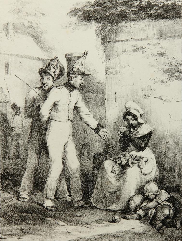 Französische Kadetten und Magd