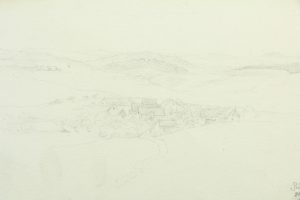 Hügellanschaft mit Dorf Pobstenau