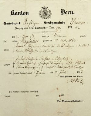 Taufregister, Seftigen (Bern)