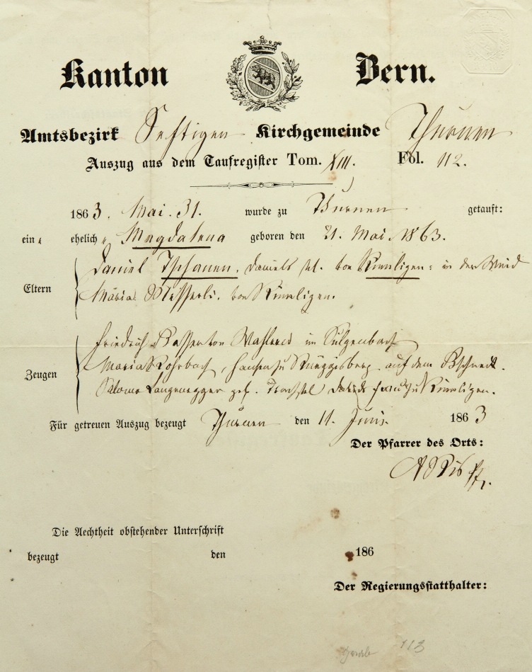 Taufregister, Seftigen (Bern)