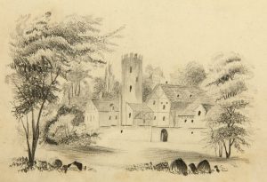 Gutshof im Wald mit Wehrturm