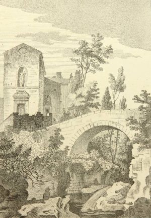 Kirche mit Brücke an Sturzbach
