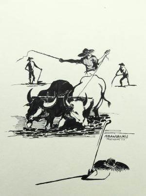 Asiatische Bauern beim Pflügen