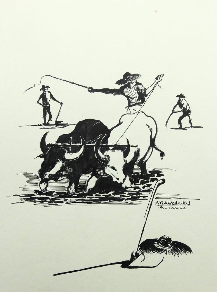 Asiatische Bauern beim Pflügen