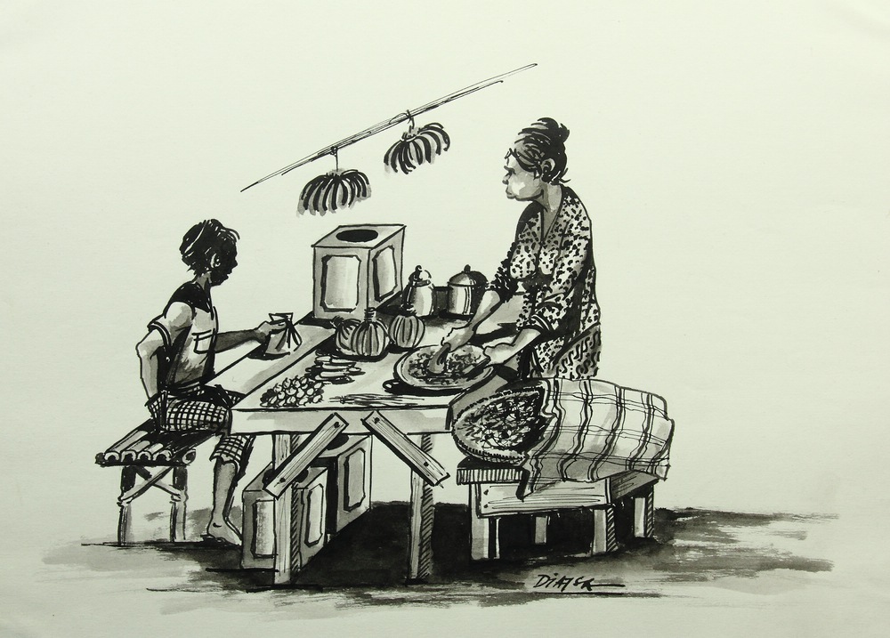 Asiatische Frauen sortieren Früchte