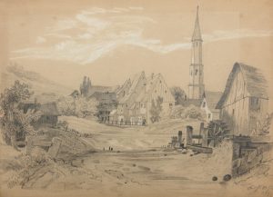 Ortschaft mit Wassermühle