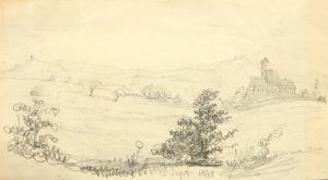 Hügellandschaft mit kleiner Stadt