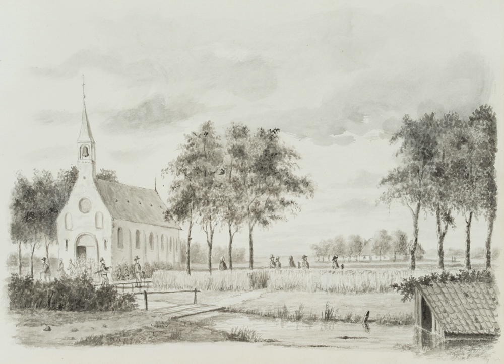 Kirchgang in Marschlandschaft