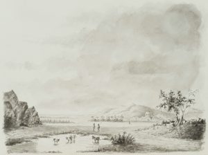 Ziegenhirten in Hügellandschaft