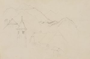 Skizze eines Ortes in den Bergen