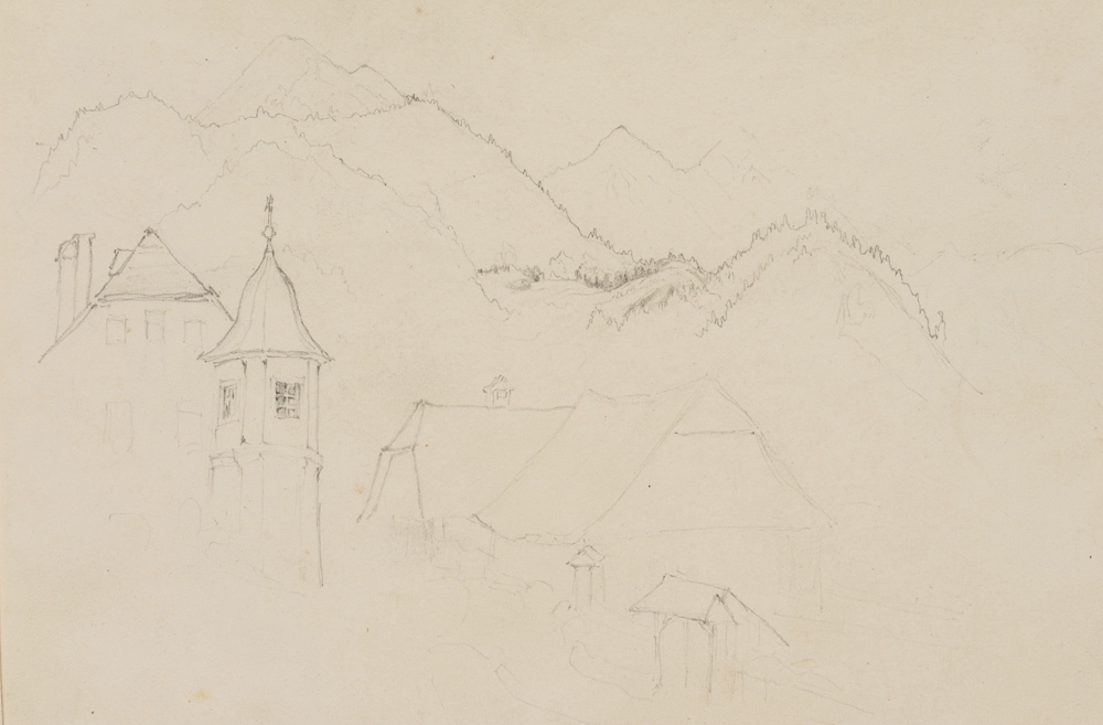 Skizze eines Ortes in den Bergen
