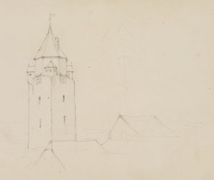 Gotischer Wachturm und Fußstudie