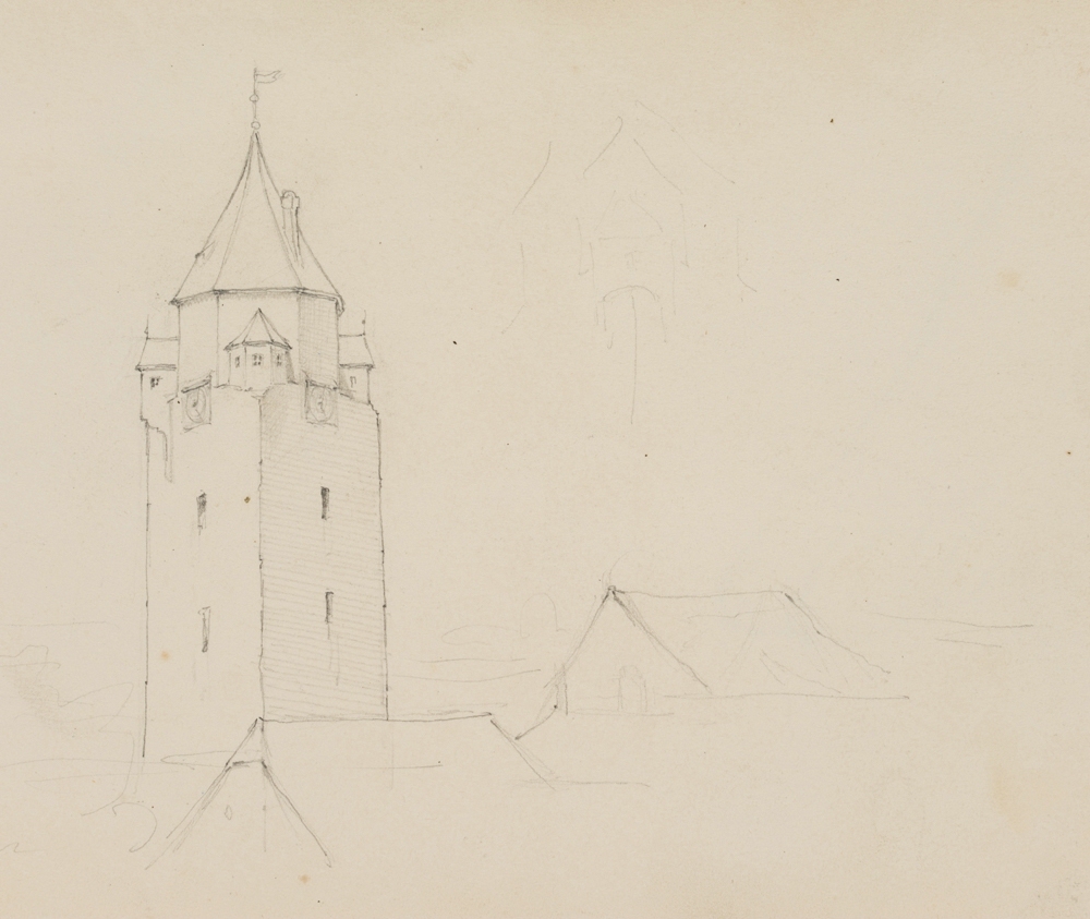 Gotischer Wachturm und Fußstudie