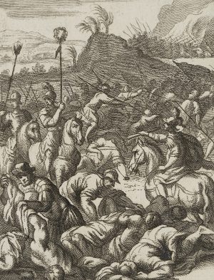 Grausame Kriegsszene. Plünderer nach einer Schlacht