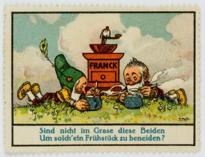 Zwei Zwerge im Grase, Werbebriefmarke Franck