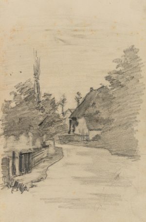 Dorfstraße am Reetdachhaus