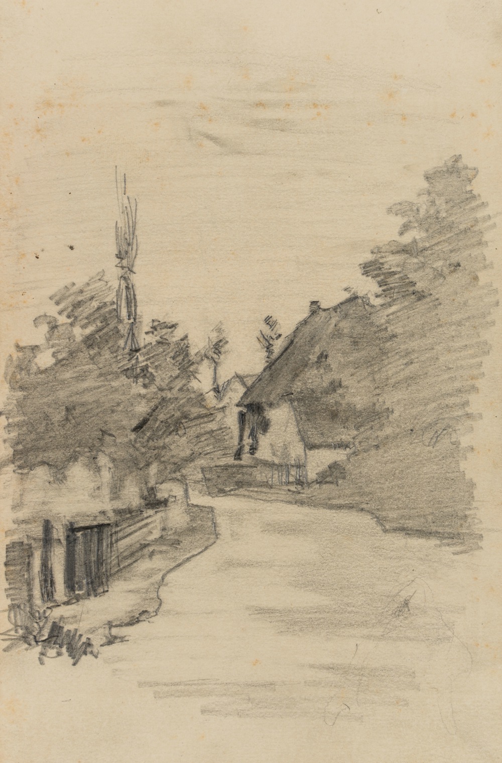 Dorfstraße am Reetdachhaus