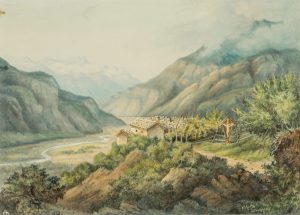 Alpines Flusstal mit Gehöft