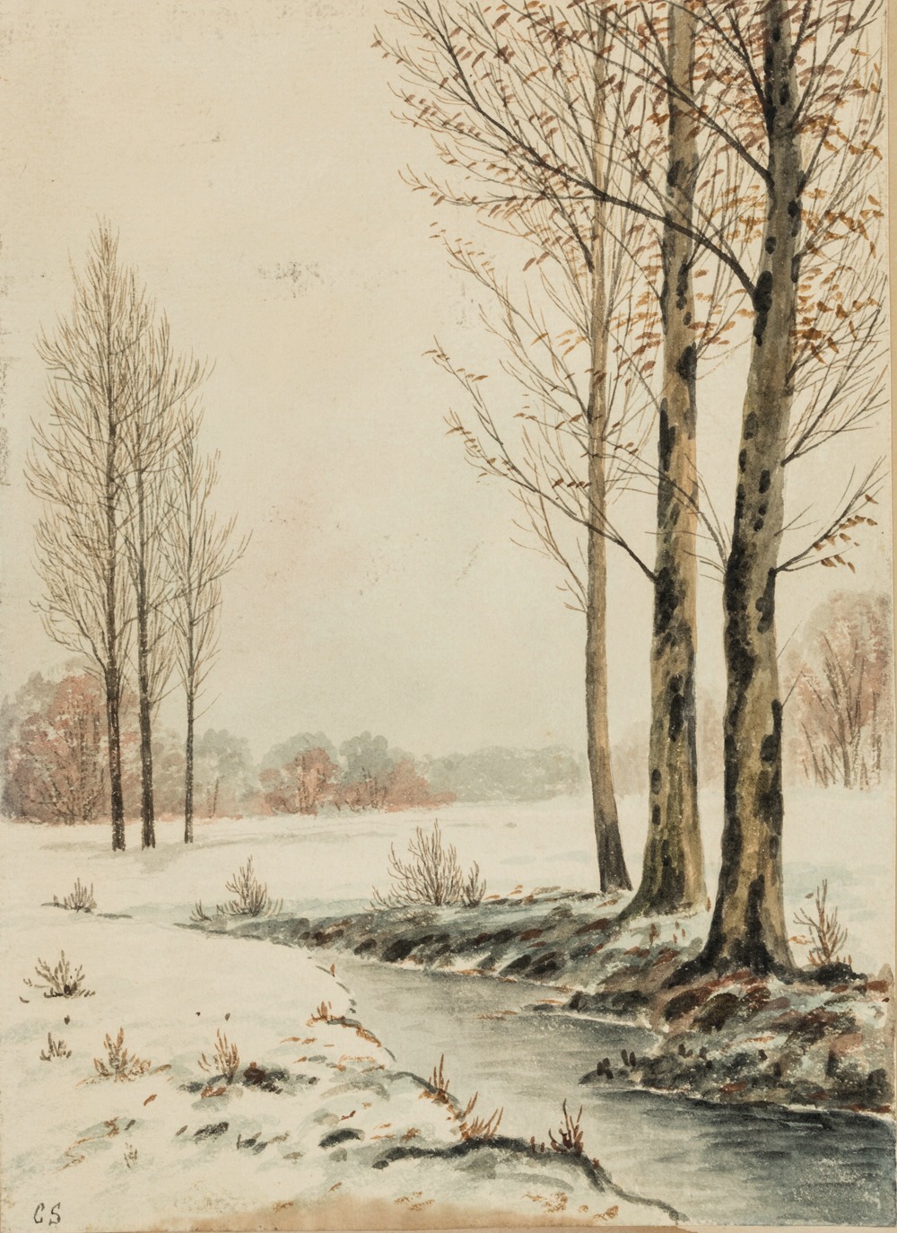 CS, Bachlauf in verschneiter Landschaft