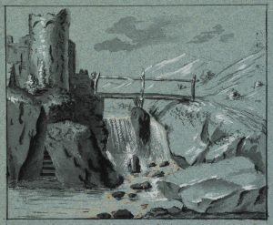 Wasserfall an romantischer Burgruine