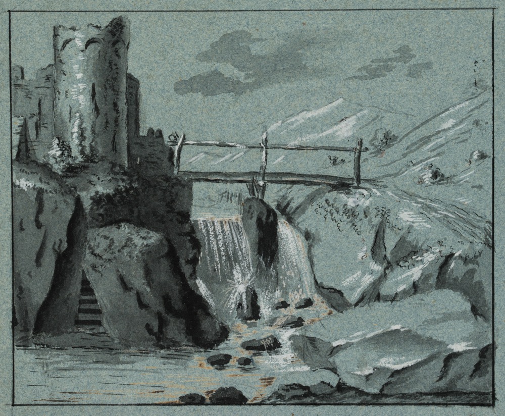 Wasserfall an romantischer Burgruine