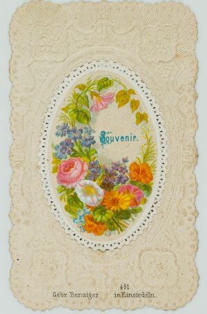 Votivkarte mit floralem Zierwerk