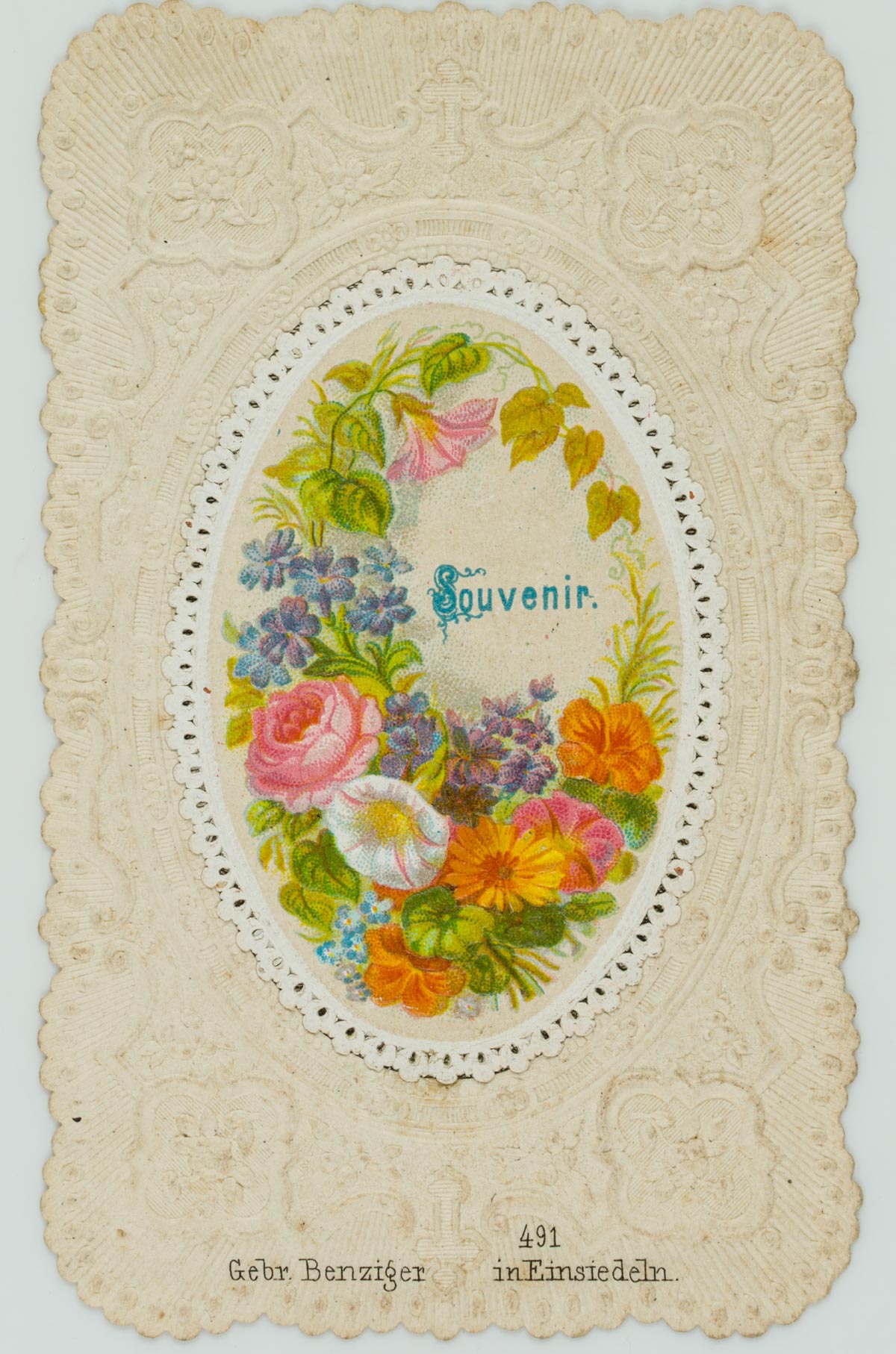 Votivkarte mit floralem Zierwerk