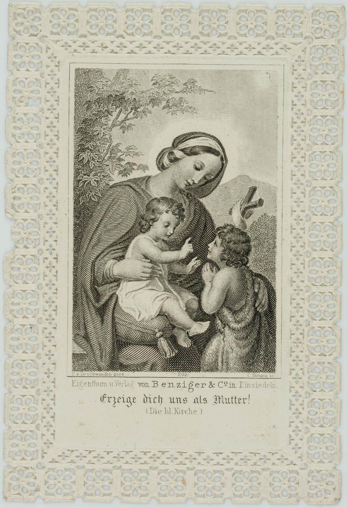 Votivkarte, Maria mit Jesuskind und Johannes