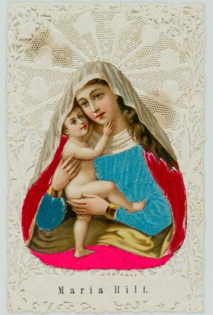 Votivkarte, Votivbild mit Zierwerk und Maria