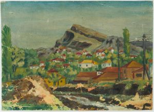 Südliche Landschaft mit Dorfansicht