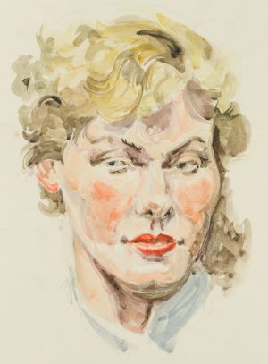 Travestie o. Frau m. roten Lippen