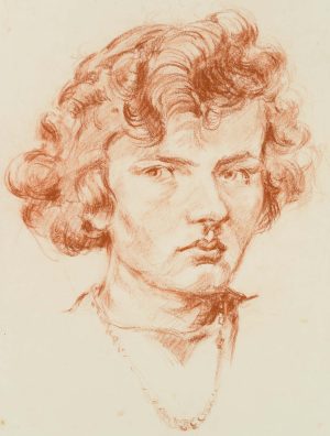 Portrait einer Frau mit Perlenkette