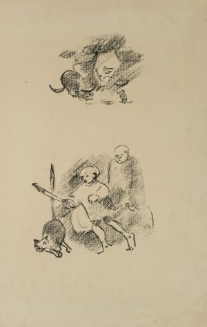 Figur, eine Katze vertreibend
