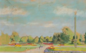 Park mit Blumen und Obelisk