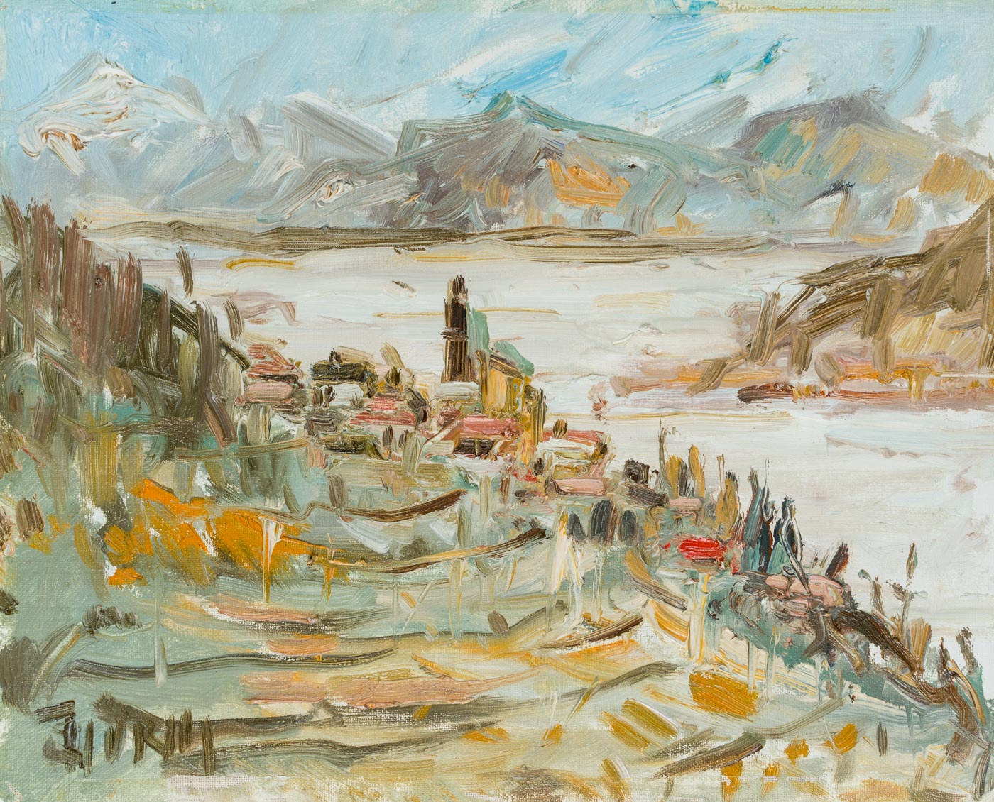 Blick auf Olevano am Hang, Italien