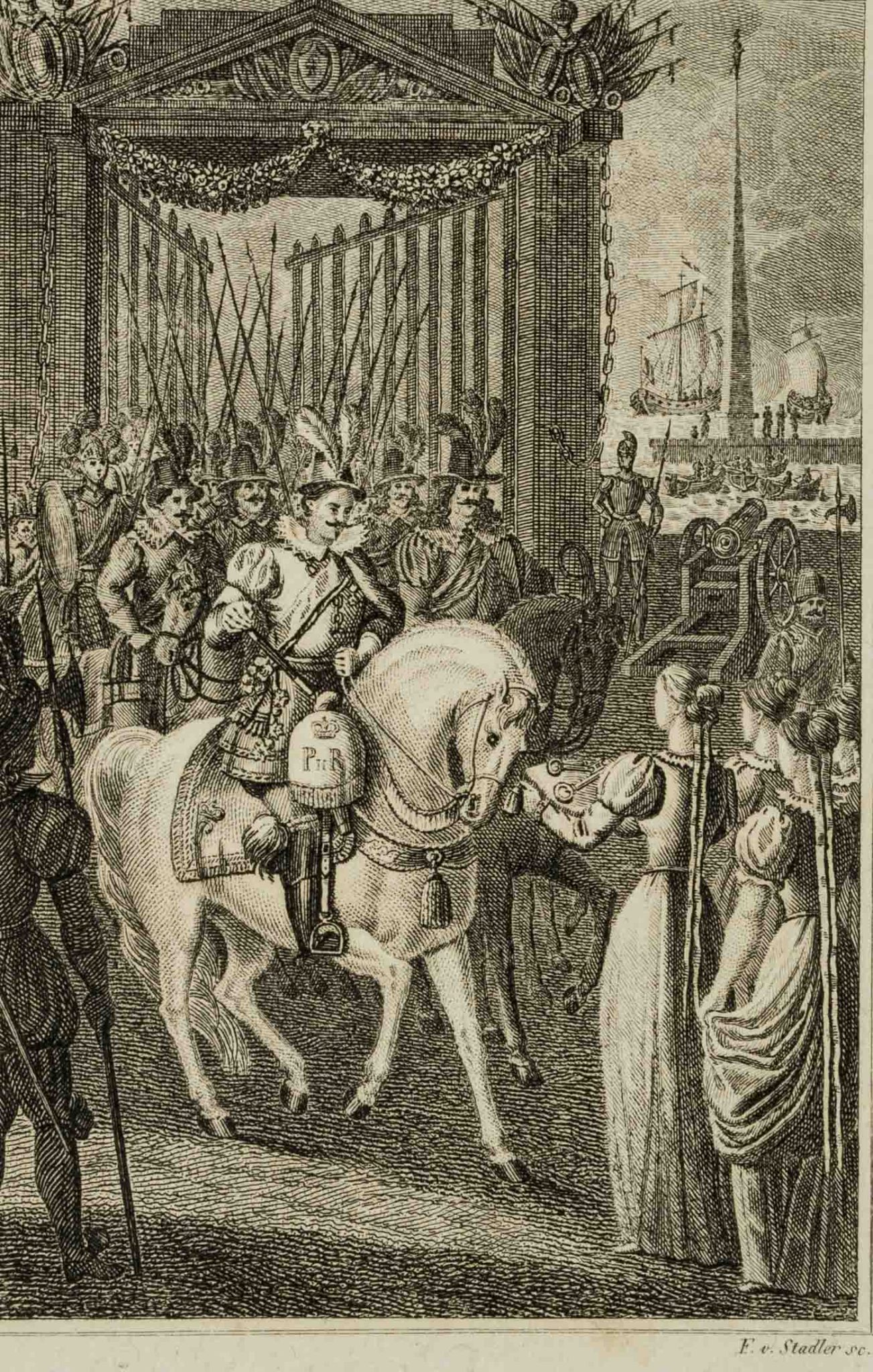 Einritt einer Truppe zu Pferd
