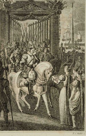 Einritt einer Truppe zu Pferd