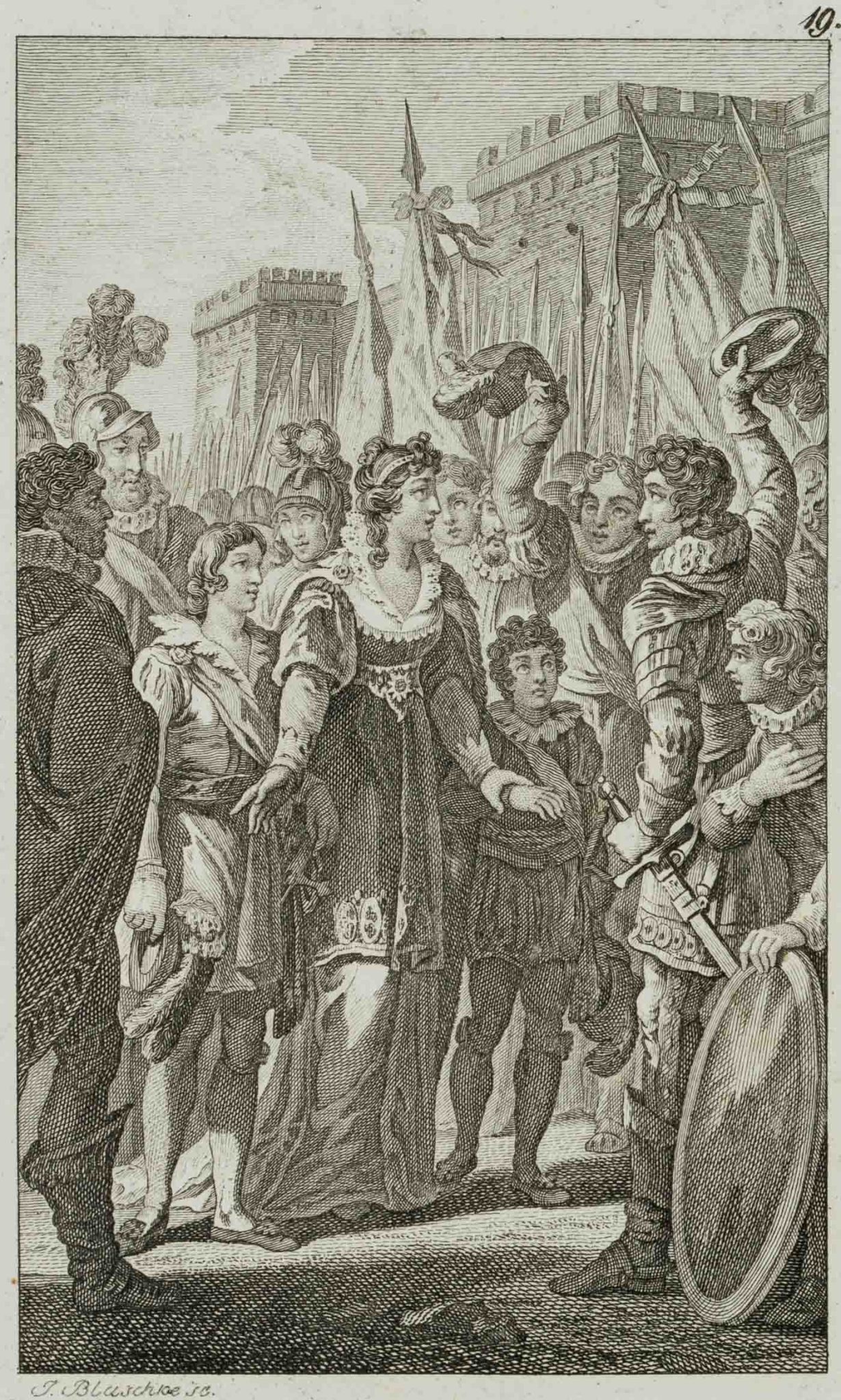 Junge Frau mit jubelndem Volk