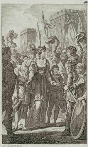 Junge Frau mit jubelndem Volk
