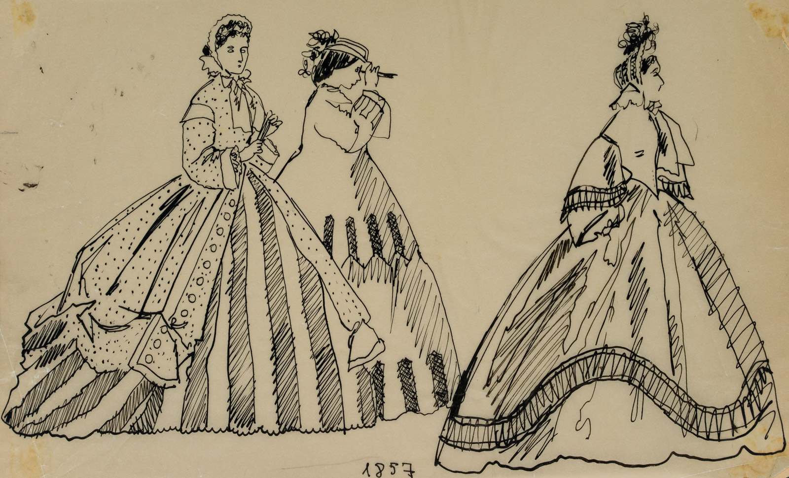 Damen i. Krinolinenmode um 1850